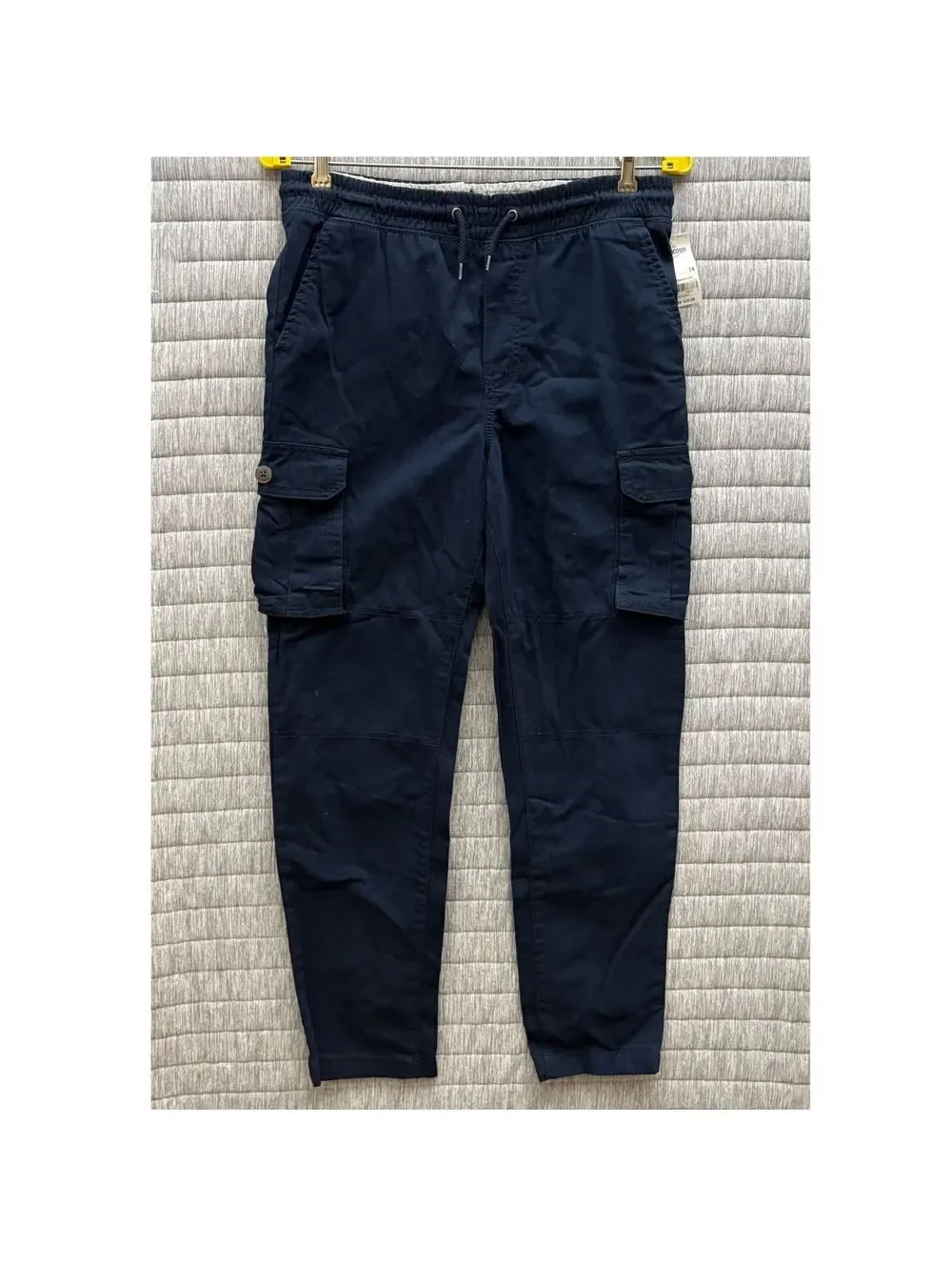 OshKosh B'gosh Boys' Navy Blue Cotton Cargo Pants Size 14 Drawstring Elastic NWT